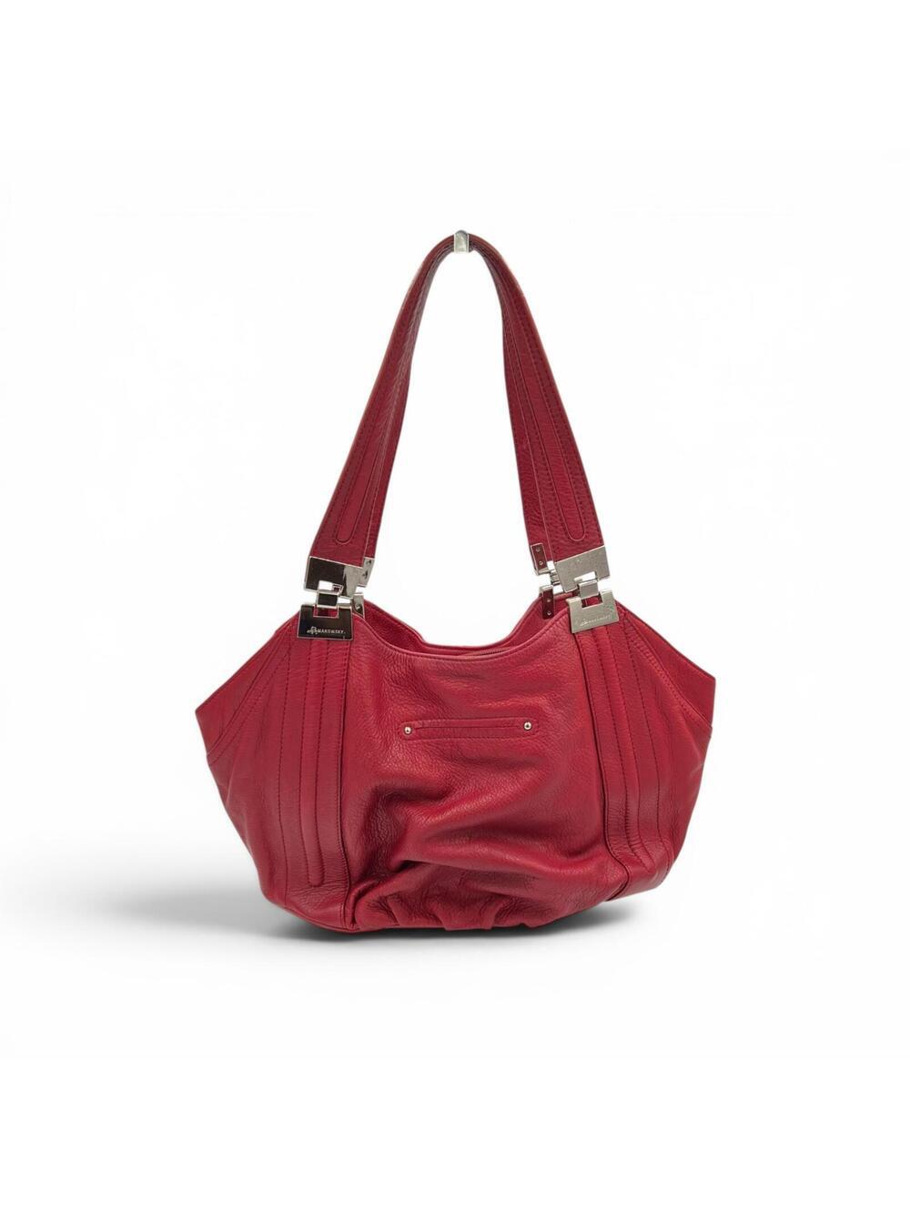 Y2K B. Makowski Red Leather Satchel Shoulder Bag with Leopard Print Lining